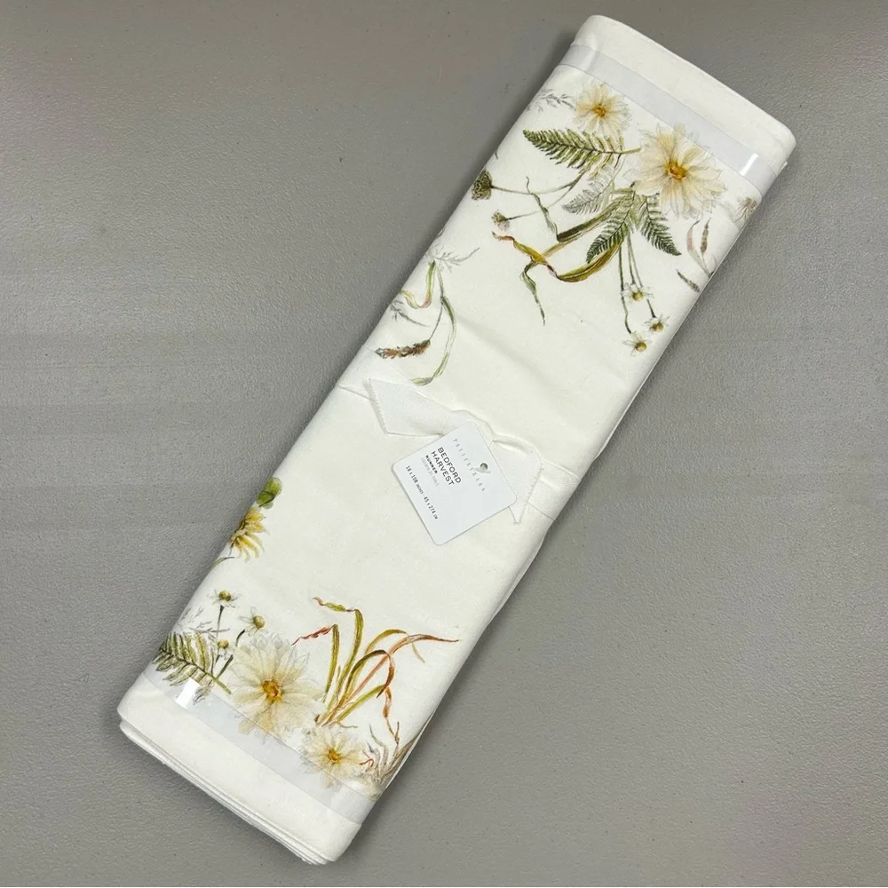 Pottery Barn Bedford Harvest Pumpkin Autumn Fall Linen Kitchen Table Runner NWT
